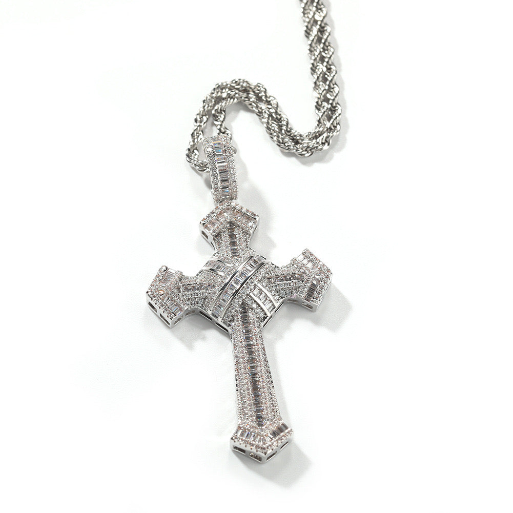 Collier pendentif croix de marque tendance hip-hop à vendre, collier neutre en zircon incrusté de cuivre, personnalisé, à la mode et simple