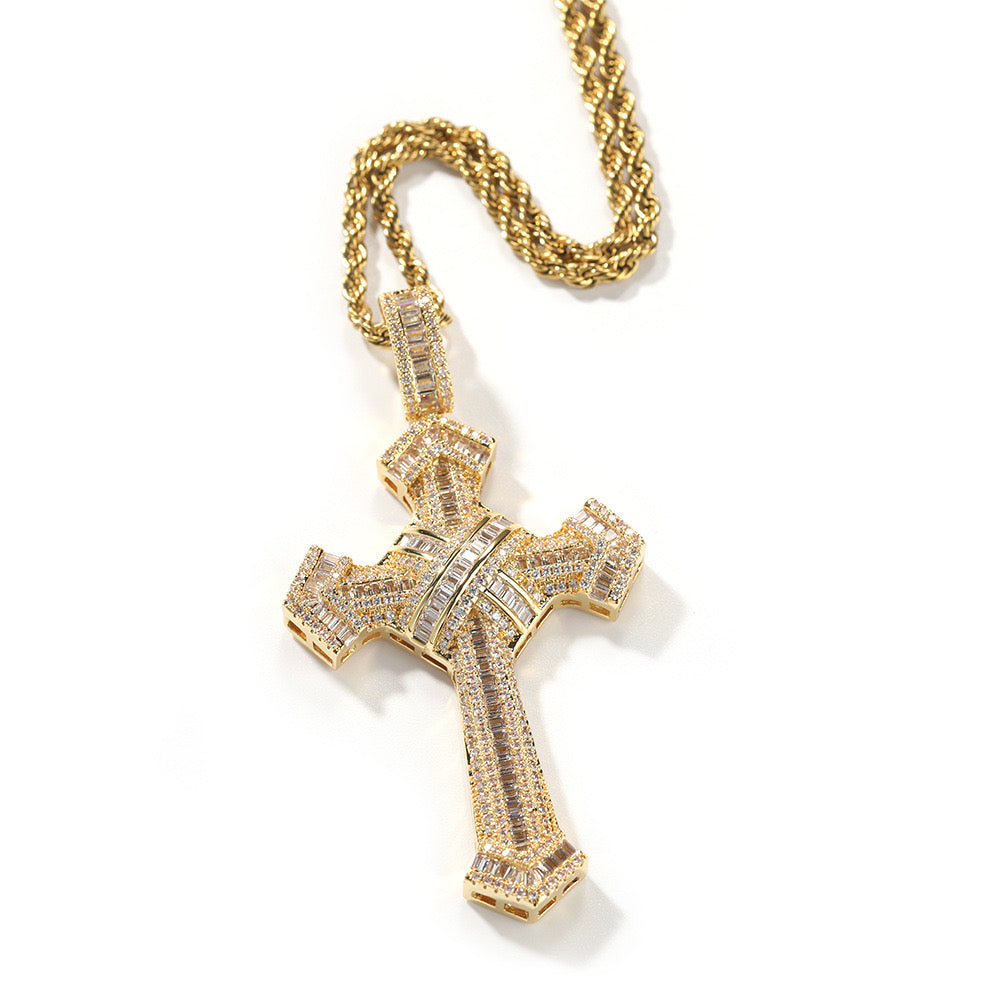 Collier pendentif croix de marque tendance hip-hop à vendre, collier neutre en zircon incrusté de cuivre, personnalisé, à la mode et simple