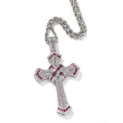 Collier pendentif croix de marque tendance hip-hop à vendre, collier neutre en zircon incrusté de cuivre, personnalisé, à la mode et simple