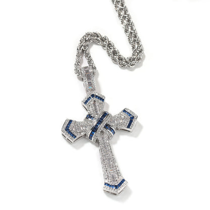 Collier pendentif croix de marque tendance hip-hop à vendre, collier neutre en zircon incrusté de cuivre, personnalisé, à la mode et simple