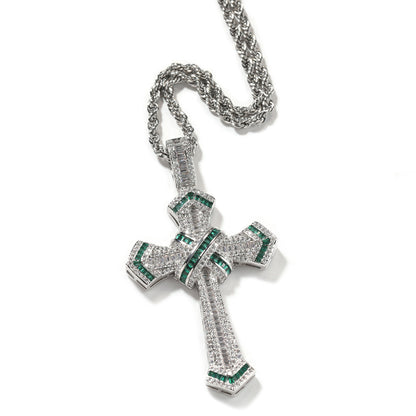 Collier pendentif croix de marque tendance hip-hop à vendre, collier neutre en zircon incrusté de cuivre, personnalisé, à la mode et simple