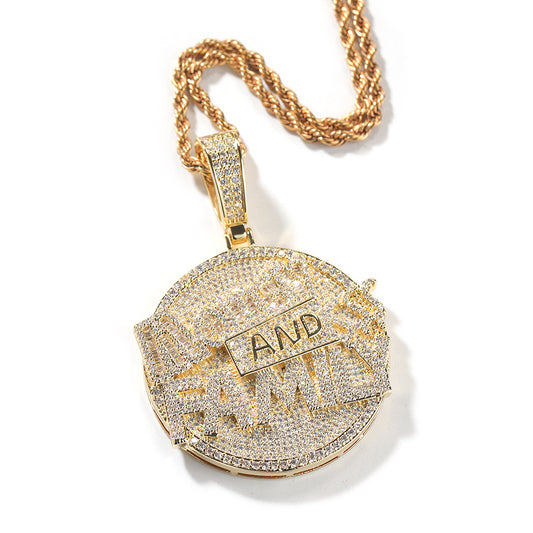 Money and Family letter pendant, fashionable hip-hop cool inlaid zircon neutral necklace