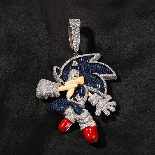 Classic cartoon character Sonic the Hedgehog, copper set zircon diamond pendant necklace