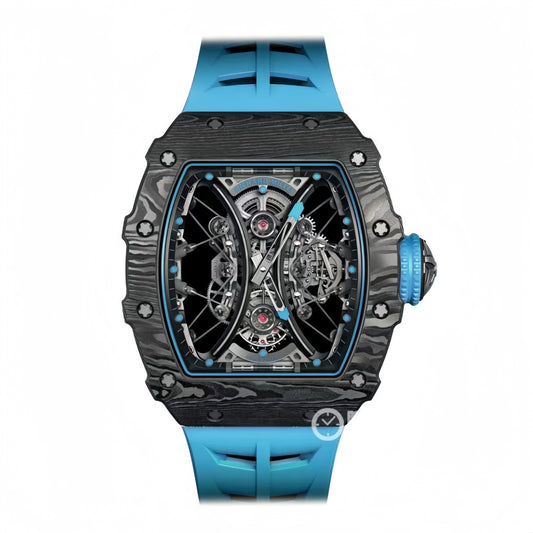 RM53-01 Tourbillon Carbon JBF Best Edition Skeleton Dial on Blue Rubber Strap