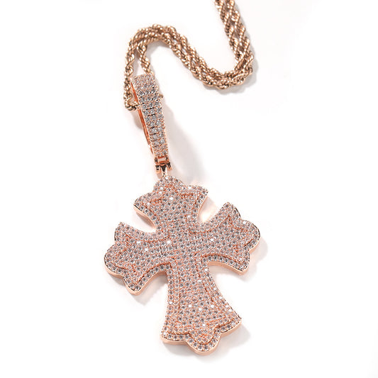 Personalized and minimalist cross pendant necklace, copper inlaid zircon hip-hop necklace, creative and versatile new product