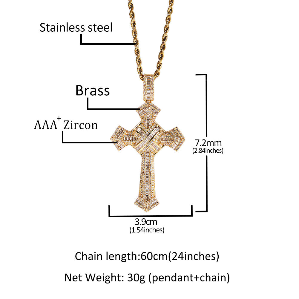 Hot selling hip-hop trend brand cross pendant necklace, copper inlaid zircon neutral necklace, personalized, fashionable and simple