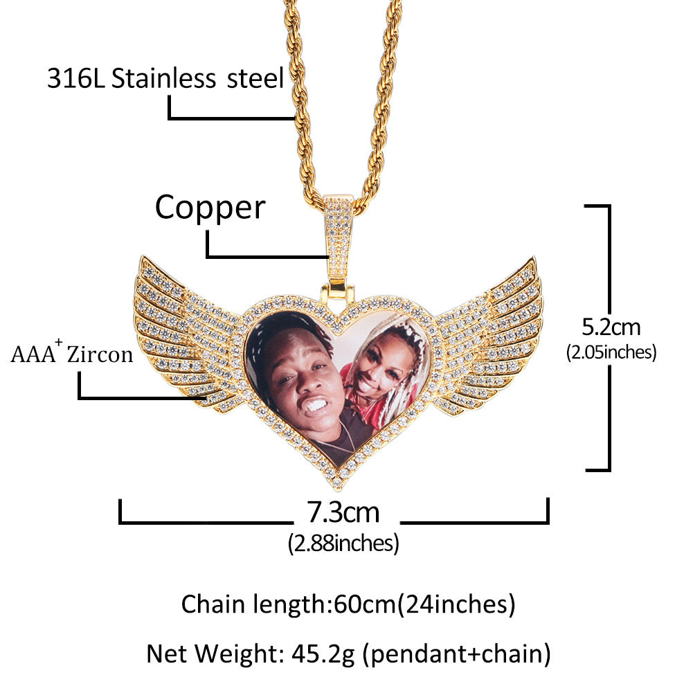 「Customization」Love Wings Private Photo Pendant, Memory Photo Necklace DIY Creative Commemorative Pendant Necklace