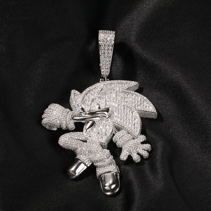 Classic cartoon character Sonic the Hedgehog, copper set zircon diamond pendant necklace