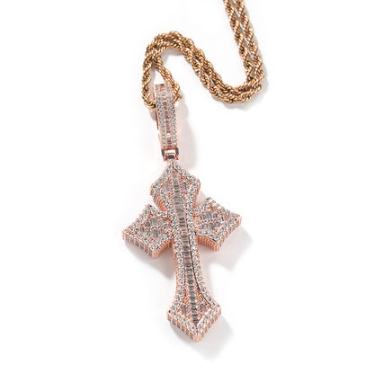 Cross diamond pendant necklace, trendy hip-hop style unisex copper inlaid zircon necklace