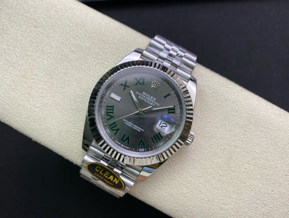 Datejust 41 SS 904L Steel Clean 1:1 Best Edition Gray Dial Green Roman on SS Bracelet VR3235