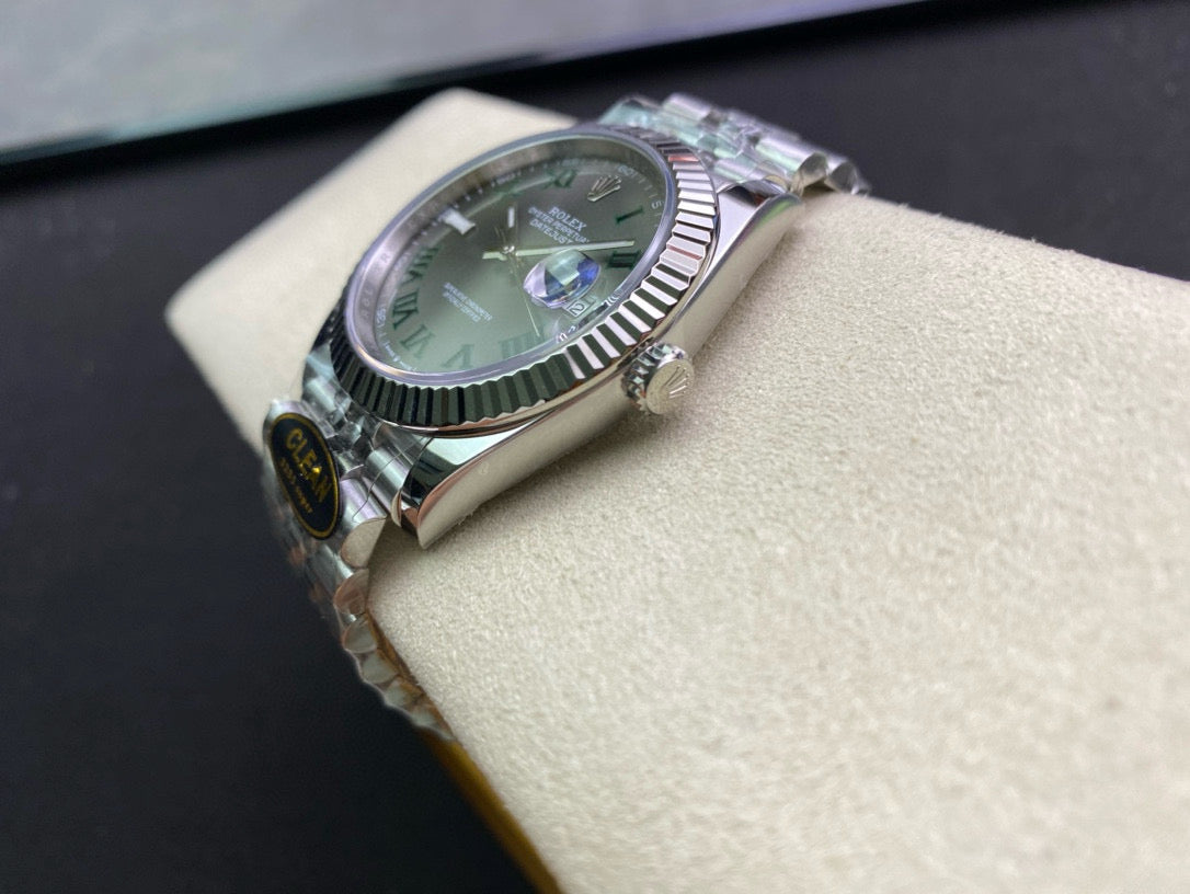 Datejust 41 SS 904L Steel Clean 1:1 Best Edition Gray Dial Green Roman on SS Bracelet VR3235