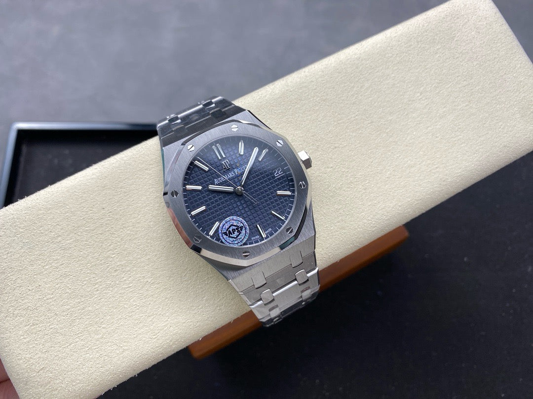 Royal Oak 15500 SS APSF 1:1 Best Edition Blue Dial on SS Bracelet SA4302 Super Clone V2 (SW Dial)