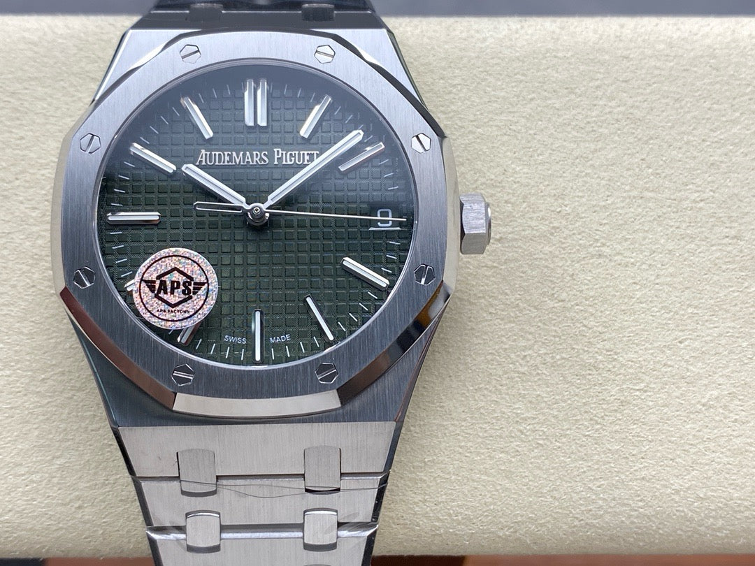 Royal Oak 15510 SS APSF 1:1 Best Edition Green Dial on SS Bracelet SA4302 Super Clone V2 (SW Dial)