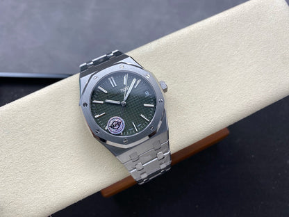 Royal Oak 15510 SS APSF 1:1 Best Edition Green Dial on SS Bracelet SA4302 Super Clone V2 (SW Dial)