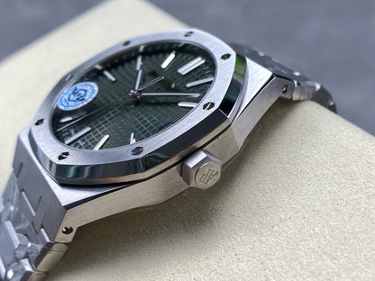 Royal Oak 15510 SS APSF 1:1 Best Edition Green Dial on SS Bracelet SA4302 Super Clone V2 (SW Dial)