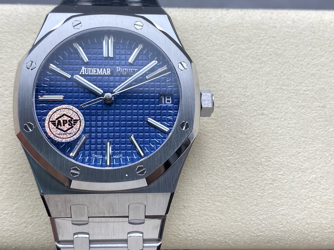 Royal Oak 15510 SS APSF 1:1 Best Edition Blue Dial on SS Bracelet SA4302 Super Clone V2 (SW Dial)