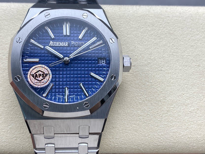 Royal Oak 15510 SS APSF 1:1 Best Edition Blue Dial on SS Bracelet SA4302 Super Clone V2 (SW Dial)