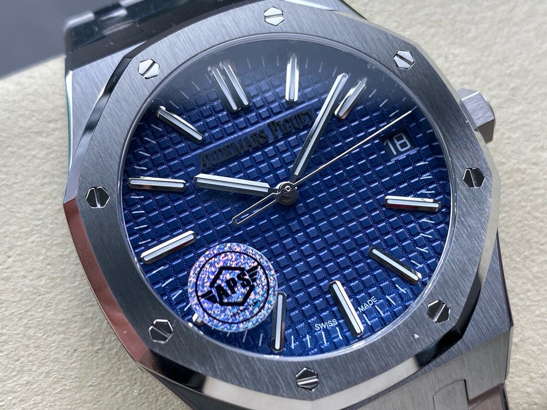 Royal Oak 15510 SS APSF 1:1 Best Edition Blue Dial on SS Bracelet SA4302 Super Clone V2 (SW Dial)