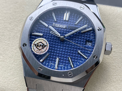 Royal Oak 15510 SS APSF 1:1 Best Edition Blue Dial on SS Bracelet SA4302 Super Clone V2 (SW Dial)