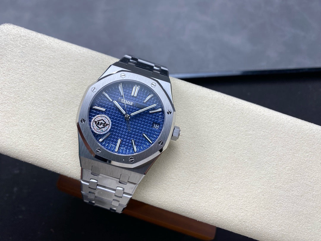 Royal Oak 15510 SS APSF 1:1 Best Edition Blue Dial on SS Bracelet SA4302 Super Clone V2 (SW Dial)