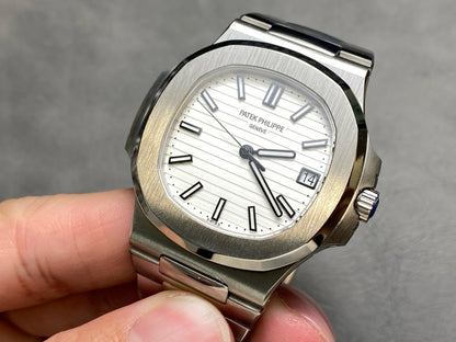 Nautilus 5711/1A 3KF 1:1 Meilleure édition Cadran blanc texturé sur bracelet SS A324 Super Clone V2 