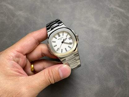 Nautilus 5711/1A 3KF 1:1 Meilleure édition Cadran blanc texturé sur bracelet SS A324 Super Clone V2 