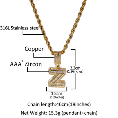 Hip hop new rock sugar block zircon English letter pendant necklace, fashionable design diamond necklace