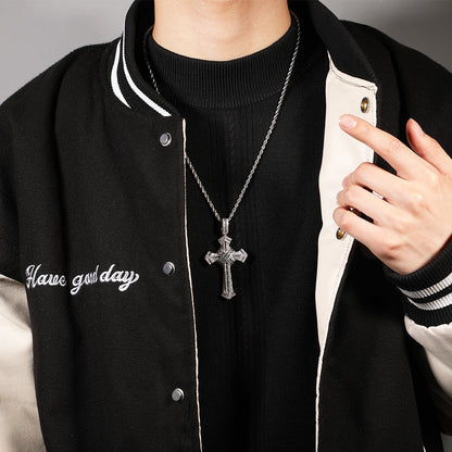 Hot selling hip-hop trend brand cross pendant necklace, copper inlaid zircon neutral necklace, personalized, fashionable and simple