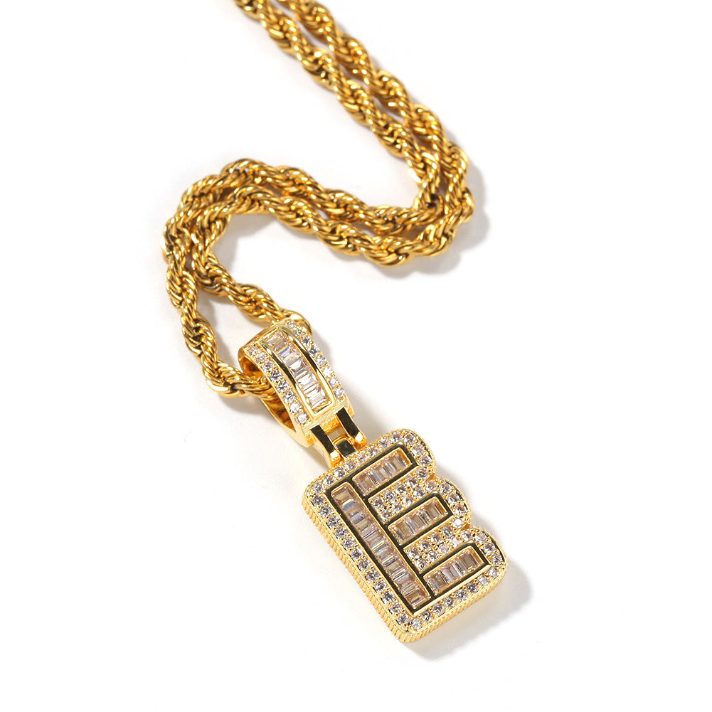 Hip hop new rock sugar block zircon English letter pendant necklace, fashionable design diamond necklace