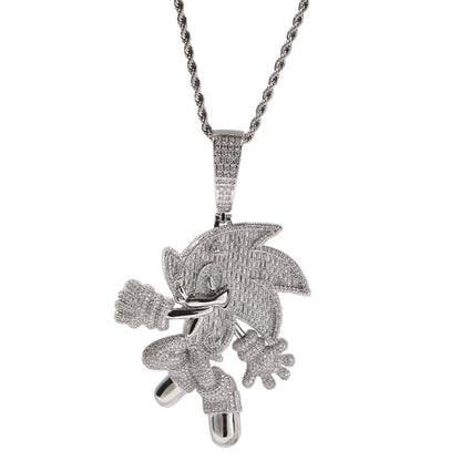 Collier avec pendentif en diamant zircon serti de cuivre et personnage de dessin animé classique Sonic the Hedgehog