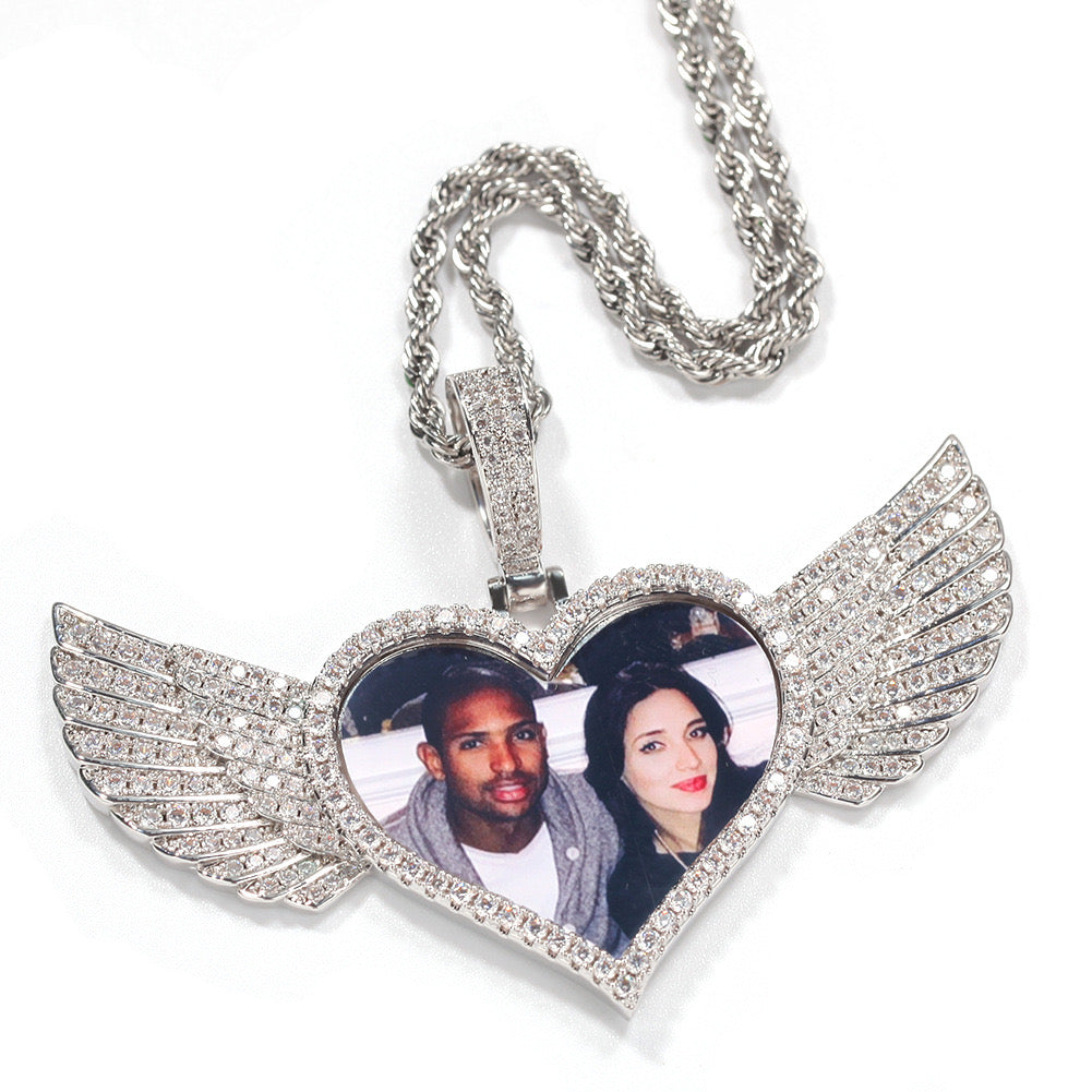 「Customization」Love Wings Private Photo Pendant, Memory Photo Necklace DIY Creative Commemorative Pendant Necklace