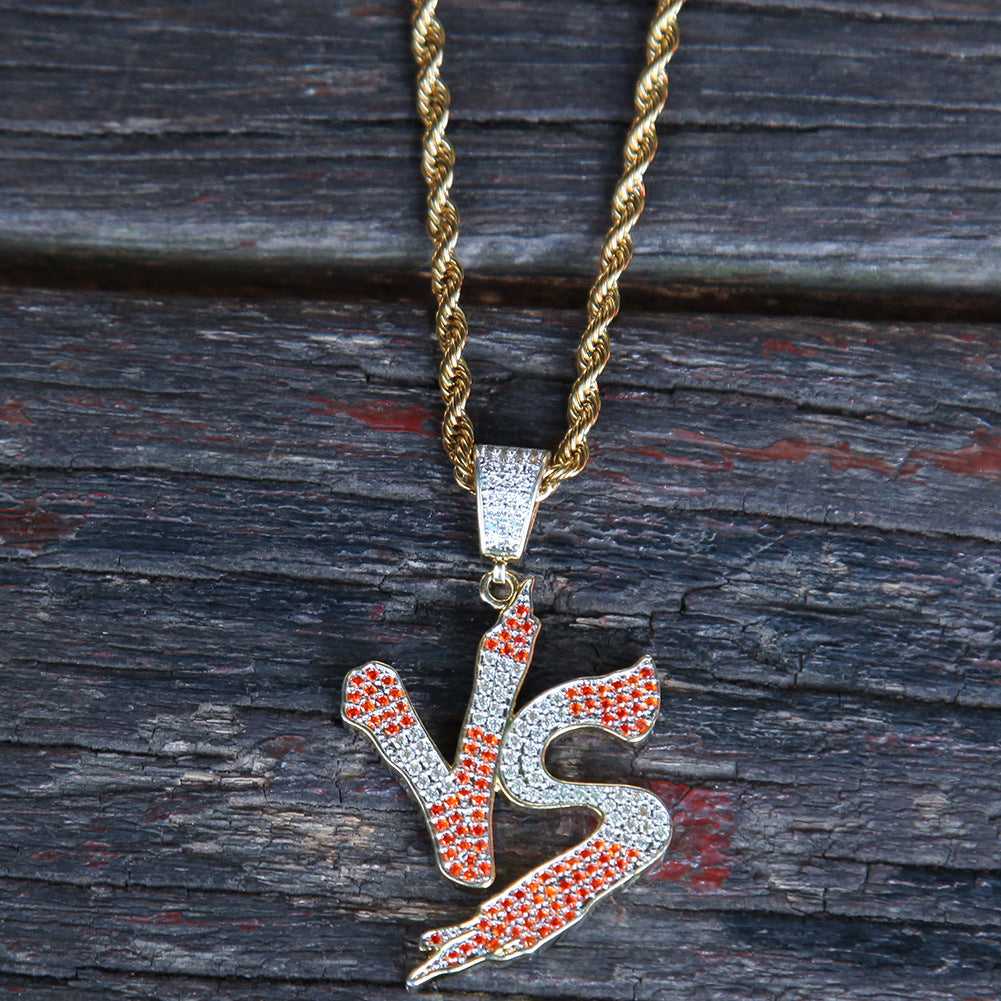 VS letter pendant necklace, copper inlaid zircon necklace, personalized, fashionable