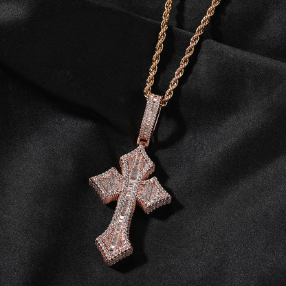 Cross diamond pendant necklace, trendy hip-hop style unisex copper inlaid zircon necklace