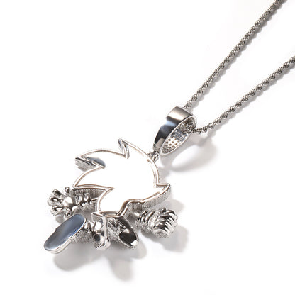 Collier avec pendentif en diamant zircon serti de cuivre et personnage de dessin animé classique Sonic the Hedgehog