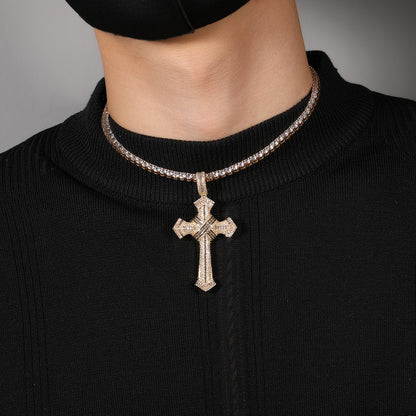 Collier pendentif croix de marque tendance hip-hop à vendre, collier neutre en zircon incrusté de cuivre, personnalisé, à la mode et simple