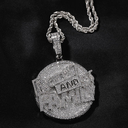 Pendentif lettre argent et famille, collier neutre incrusté de zircons cool hip-hop à la mode