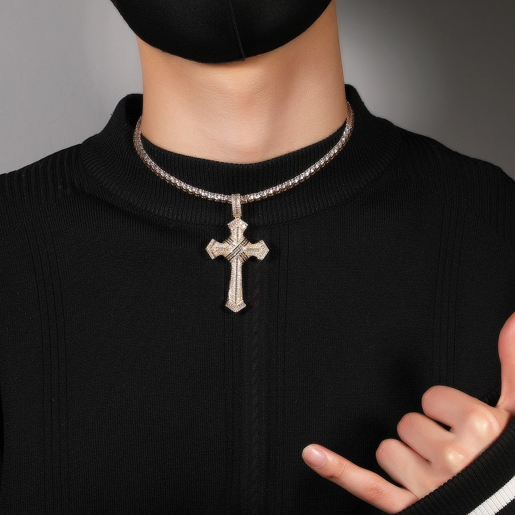 Hot selling hip-hop trend brand cross pendant necklace, copper inlaid zircon neutral necklace, personalized, fashionable and simple