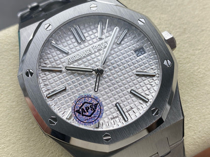 Royal Oak 15510 SS APSF 1:1 Best Edition White Dial on SS Bracelet SA4302 Super Clone V2 (SW Dial)