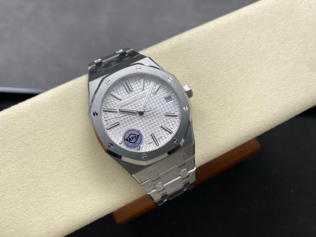 Royal Oak 15510 SS APSF 1:1 Best Edition White Dial on SS Bracelet SA4302 Super Clone V2 (SW Dial)