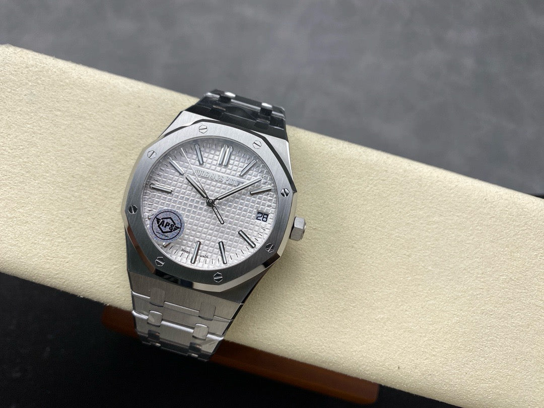 Royal Oak 15510 SS APSF 1:1 Best Edition White Dial on SS Bracelet SA4302 Super Clone V2 (SW Dial)